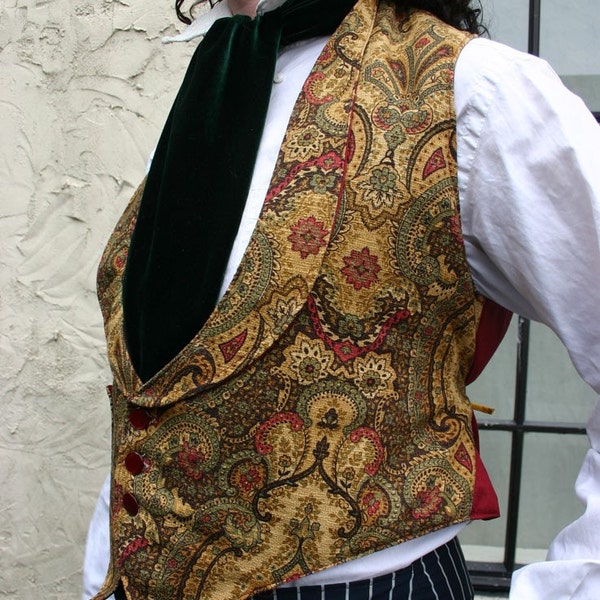 Rich Burgundy, Olive and Bronze Tapestry Silk Gentlemen's Tuxedo Vest