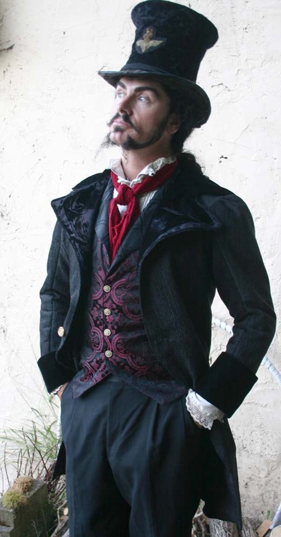 Black Tapestry Steampunk Frock Cutaway Wedding Jacket 