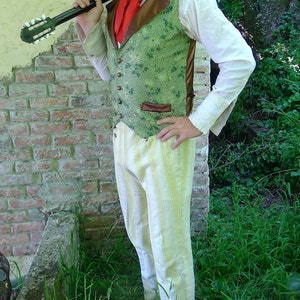 Green Crysthanamum Silk Brocade Steampunk Victorian Lapeled Gentlemen's Vest, Frilly Shirt, Trousers and Cravat image 5