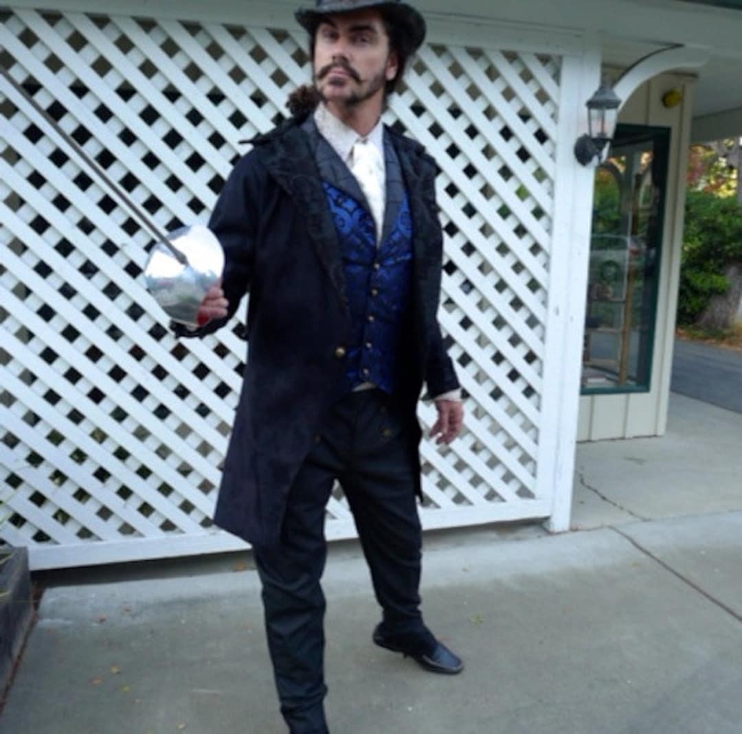 Corbata y camisa negra con olanes tapiz y gamuza Steampunk vestido corte  Swallowtail de la boda chaqueta, chaleco, pantalones, México