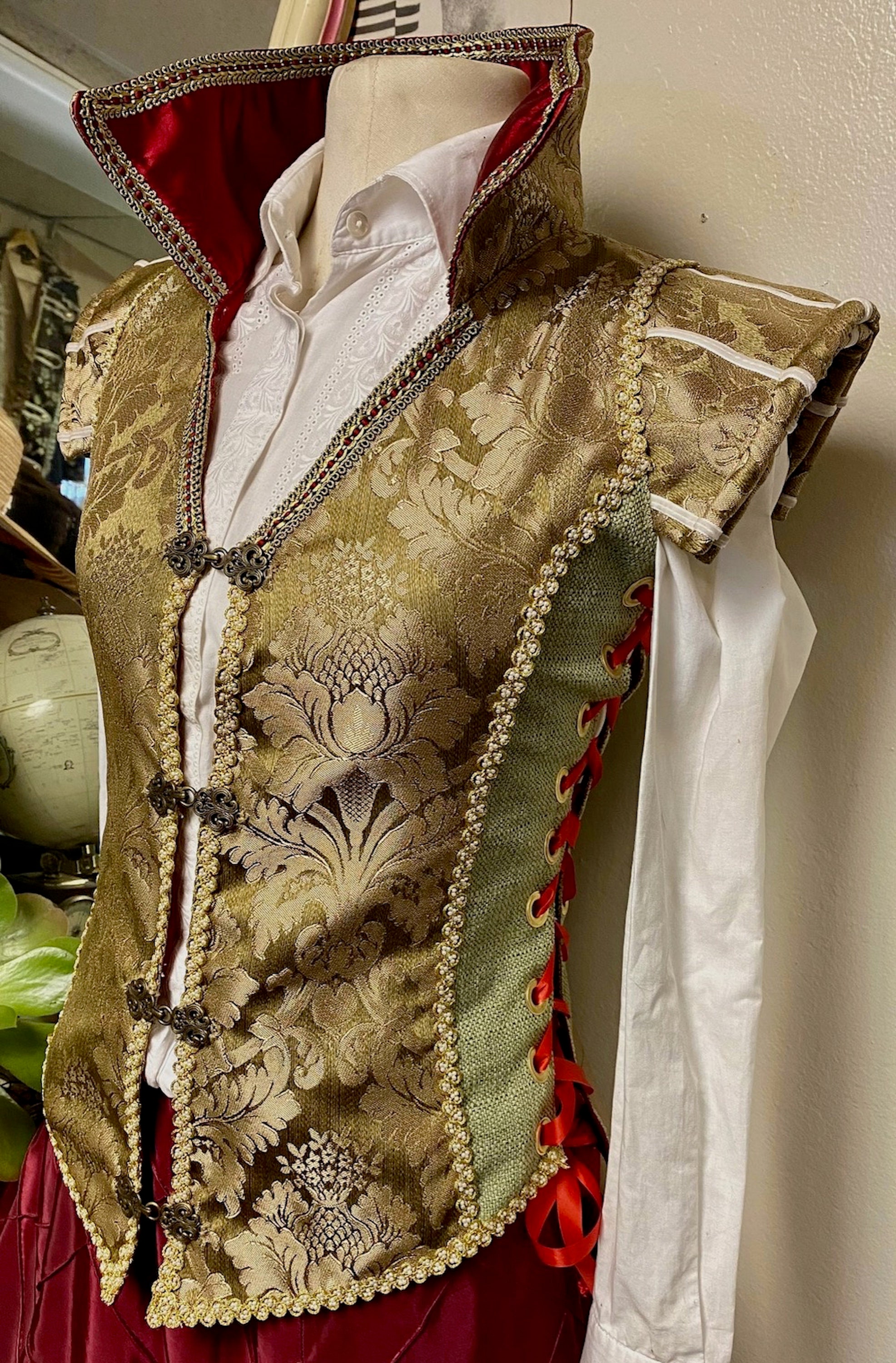 Copper Green and Red Renaissance Vest, Witcher 3 Shani Waistcoat