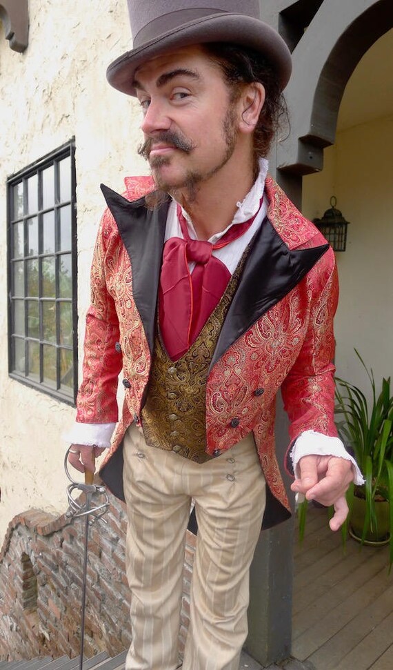 Rouge et or brocart de soie fleuri Cutaway robe Steampunk Cutaway fleuri machaon mariage veste d1d908 Rouge et or brocart de soie fleuri Cutaway robe Steampunk Cutaway fleuri machaon mariage veste d1d908