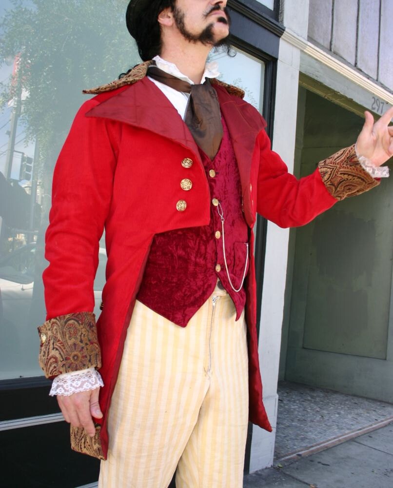 Red Corduroy and Tapestry Cloth French Steampunk Cutaway Red Corduroy and Tapestry Cloth French Steampunk Cutaway