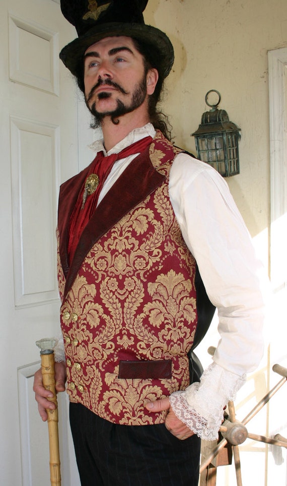 Proumhang Heren Victoriaans Pak Vest,Heren Steampunk Gothic Vest,Halloween Middeleeuwse Vintage Kleding, Heren Korte Jacquard Vest Zwart L