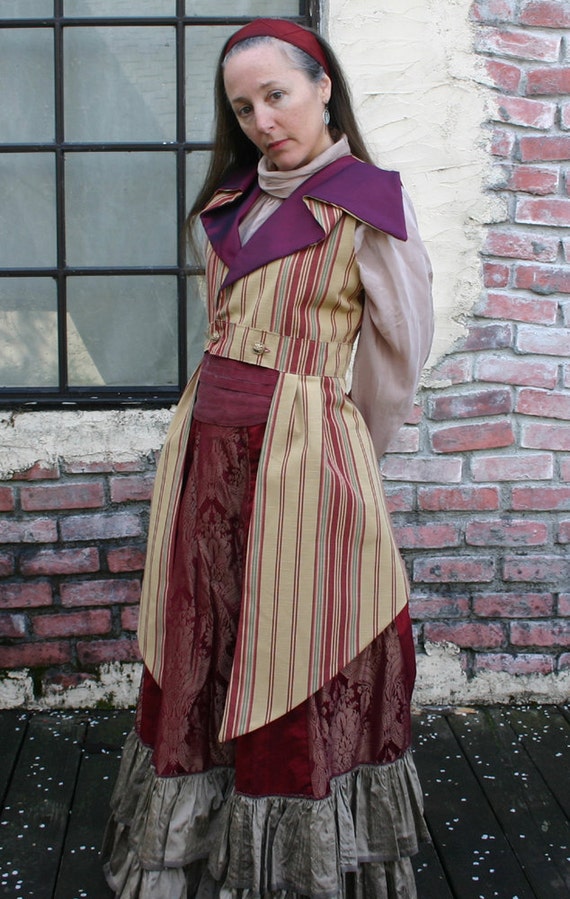 cranberry and gold dress Women's 1895-style Steampunk Stripe Outer Great Vest Bridesmaid dress