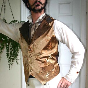 Gold and Copper Bamboo Silk Steampunk Victorian Lapeled Gentlemen's Vest, Shirt and Cravat image 4