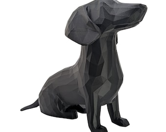 Escultura de perro salchicha de baja poligonización: estatua geométrica de perro, regalo moderno para decoración del hogar