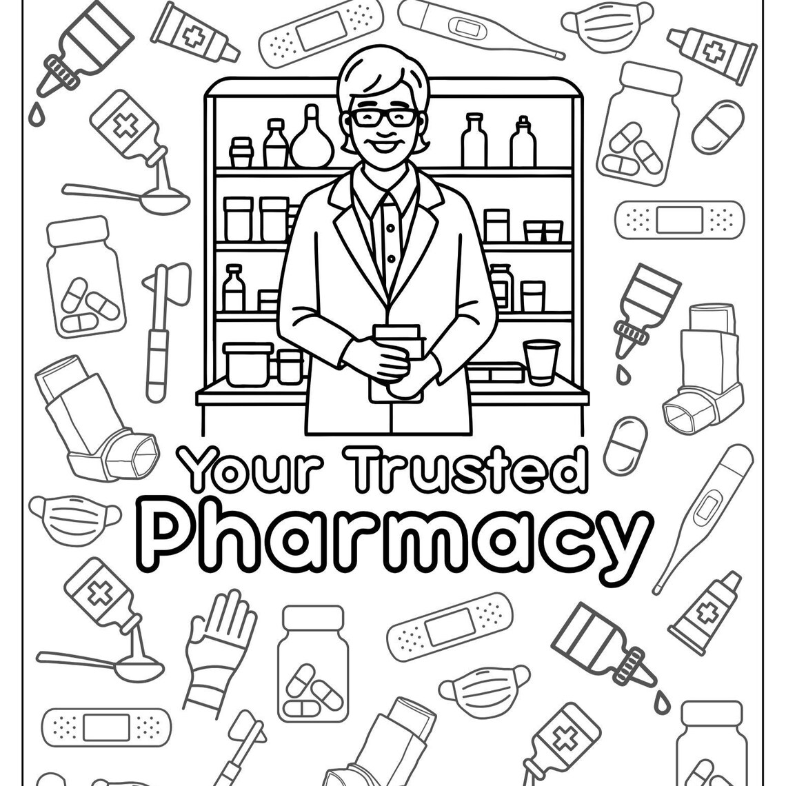 Pharmacy Coloring Page Digital Download to Print - Etsy