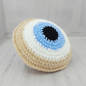 Small Light Beige Evil Eye Pillow, Throw Pillow for Couch, Plush Evil Eye for Dorm Room, Accent Decorative Pillow, Soft Cushion, Room Decor
