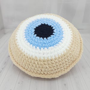 Medium Light Beige Evil Eye Pillow, Soft Crochet Throw Cushion, Decorative Pillow, Lucky Charm, Lumbar Pillow, New Home Decor, Daughter Gift