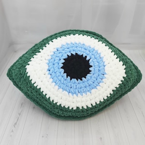 Plush Green Evil Eye  Pillow, Eye-shaped Pillow, Crochet Cushion, Throw Pillow for Couch, Handmade Decorative, New Home Gift Dorm Room Decor