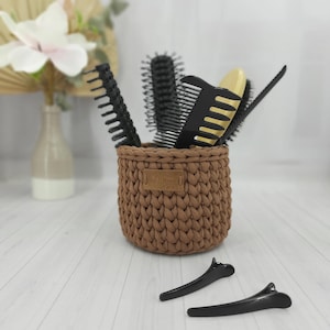 Crochet Hairbrush Holder, Hair Tool Organizer, Shabby Chic Brush Storage, Eyeglass Holder Stand, Dresser Decor, Gift for Yourself Cozy Touch
