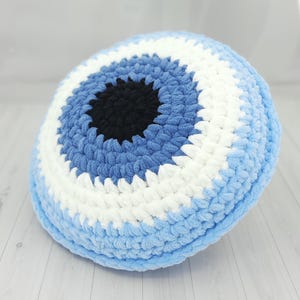 Small Sky Evil Eye Pillow, Throw Pillow for Couch, Plush Evil Eye for Living Room, Crochet Decorative Pillow, Evil Eye Gift for Couples