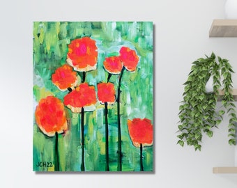 Poppies Original Acrylic Painting 16x20 Boho Impressionistic Inspired Art