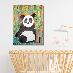 Dipinto originale / Acquerello / Belle arti / Arte del panda / Arte murale groovy / Arte per bambini / Senza cornice / Firmato 11x15 Panda con bambù