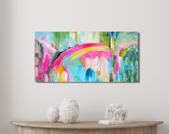 Original Acrylic Painting Abstract Rainbow 8x16