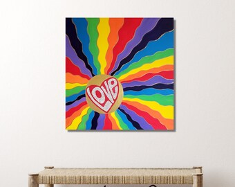 Large Original BLING Acrylic Painting Rainbow Love 30" x 30" with 1300 plus Swarovski Crystals