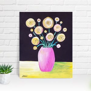 Original Acrylic Painting Flowers in a Pink Vase 8" x 10"