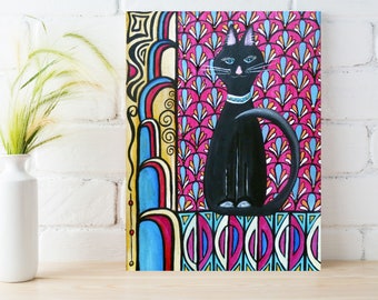 Original Acrylic Painting Catsby Art Deco Style Cat Art 12x16