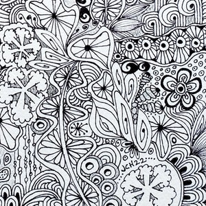 ZenDoodle Original Black and White Art 9x12 Eclectic Boho Botanical Ink Drawing image 4