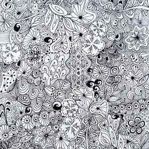 ZenDoodle Original Black and White Art 9x12 Eclectic Boho Botanical Ink Drawing image 2