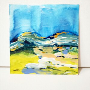 Landscape Blues Diptych Two Piece Art Original 6x6 Mixed Media and Metallic Ink Painting image 4