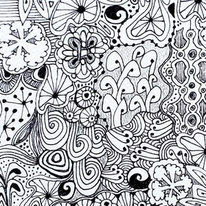 ZenDoodle Original Black and White Art 9x12 Eclectic Boho Botanical Ink Drawing image 5