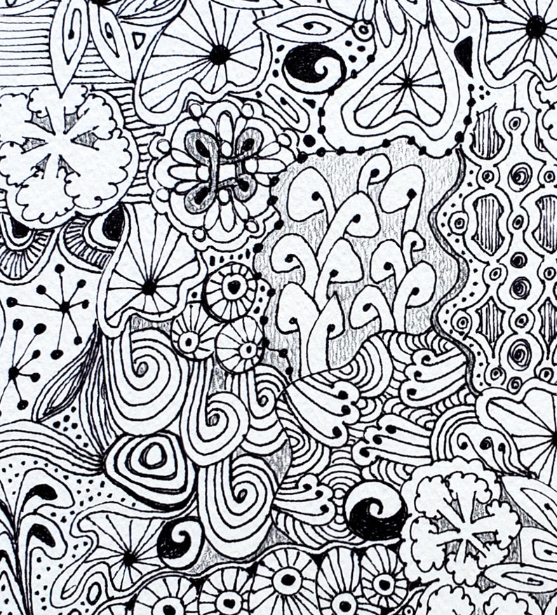 ZenDoodle Original Black and White Art 9x12 Eclectic Boho Botanical Ink Drawing image 5