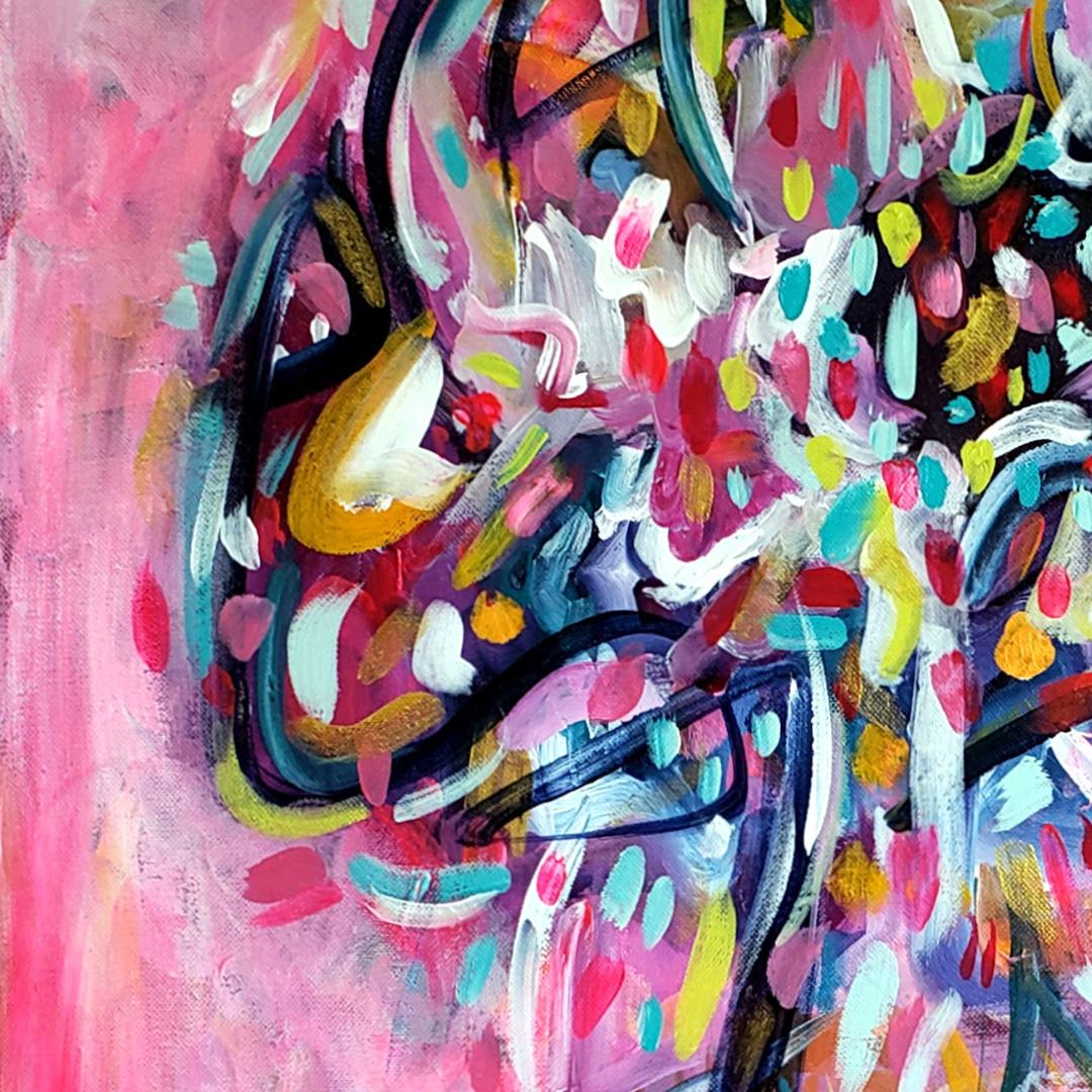 オリジナル抽象アクリル画：グルーヴィーなカラフルな渦巻き、24x24