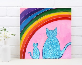 Original Acrylic Painting Rainbow Cats 12 x 12