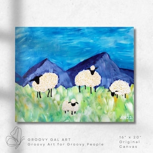 Original Painting | Acrylic Art | Fine Art | Wall Art | Farmhouse | Sheep | Nursery Décor | Unframed | Signed 16x20 Sheep in the Meadow