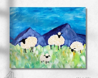 抽象的な羊の絵：オリジナルアクリル画、9x12インチ - Etsy 日本