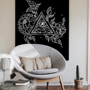 Oeil qui voit tout : décoration murale botanique mystique