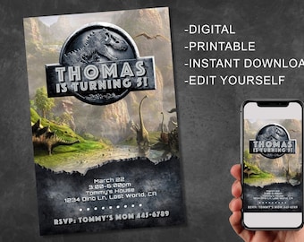 Dinosaur Invitations - Birthday Invitations - Jurassic Park Invites - Camp Cretaceous Jurassic World - Instant Digital Editable Download