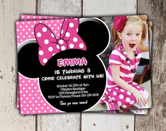 Minnie Mouse Invitations - Pink Birthday Invitations with photo - instant download - FREE THANK YOU - minnie mouse birthday party