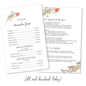 LDS baptism program - instant download - simple white and pink wildflower template - printable