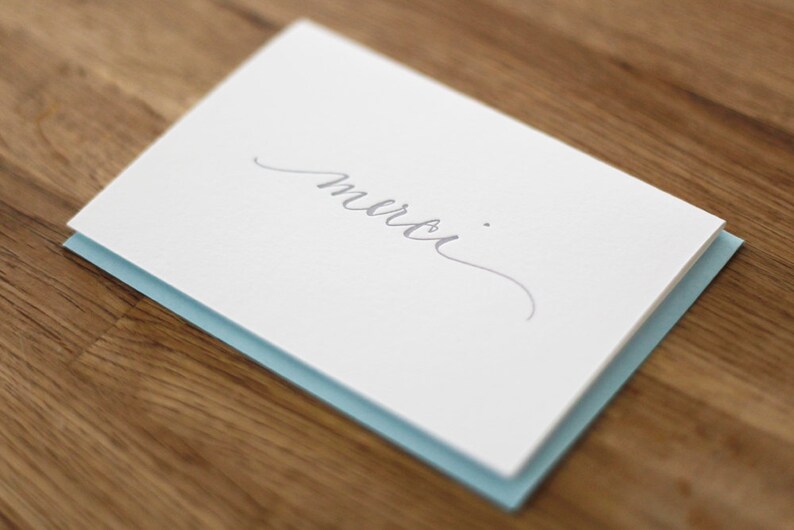 Letterpress Merci Card set of 4 image 3