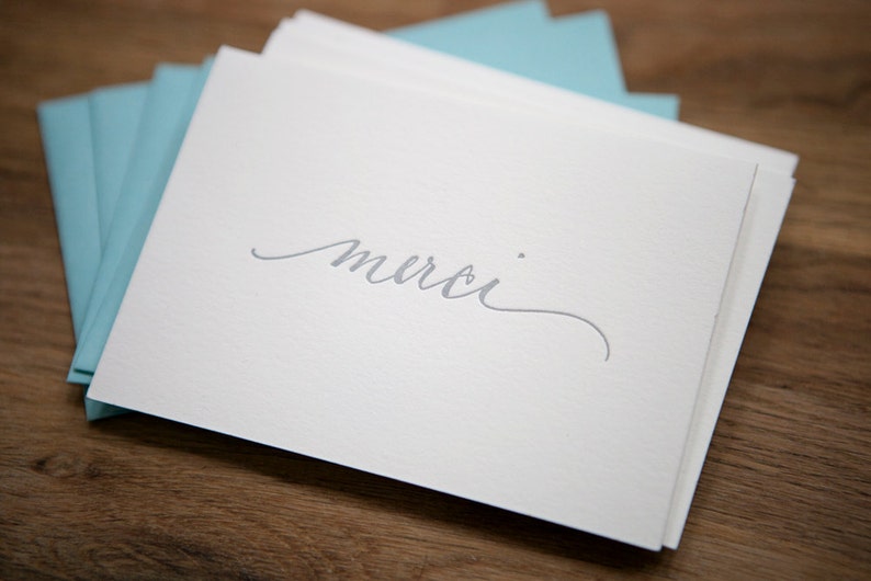 Letterpress Merci Card set of 4 image 4