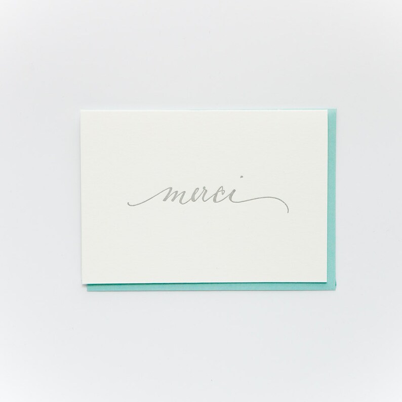 Letterpress Merci Card set of 4 image 1