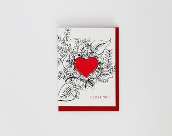 Carte coeur floral Je t'aime