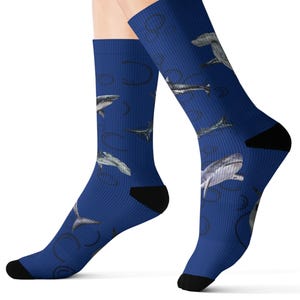 Shark Sublimation Socks, Ocean Animal Lover Gift, Sea Creature Footwear, Beach Theme Apparel, Marine Life Design Accessories