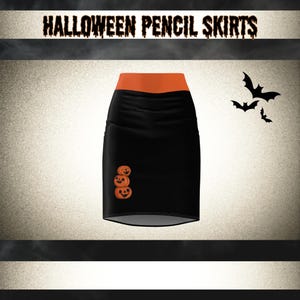 Halloween Pencil Skirt, Pumpkin Print