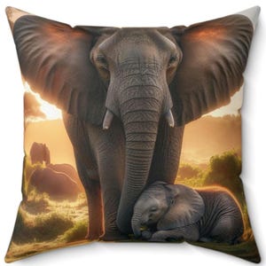 Elephant Family Square Pillow, Cozy Home Decor, Nature Lovers Gift, Animal Lover&#39;s Cushion, Perfect for Living Room, Nursery, Baby Shower