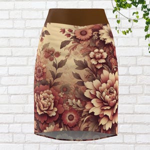 Jupe Crayon Fleurie Artisanale Taille UK 8 - Occasion Très Bon état - Longueur Genou - Polyester