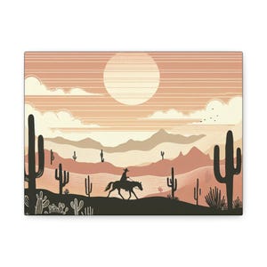 Desert Sunset Canvas Art, Boho Wall Decor, Western Home Decor, Cowboy Themed Art, Rustic Wall Art for Living Room, Unique Gift