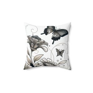 Elegant Floral Butterfly Pillow, Boho Home Decor, Gift for Nature Lovers, Cozy Throw Pillow, Housewarming Decoration, Spring Accent