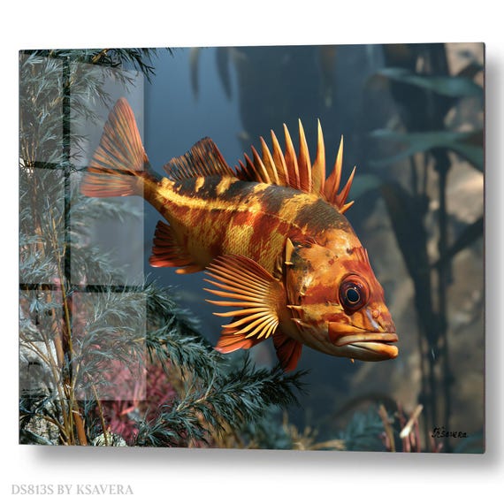 Wall Art Print – Orange Rockfish Swimming - Sealife - Underwater ocean Photography - acrylic, metal, canvas – DS0813S
