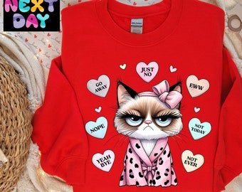 Funny Grumpy Cat Valentine Sweatshirt, Sarcastic Anti-Valentine's Gift
