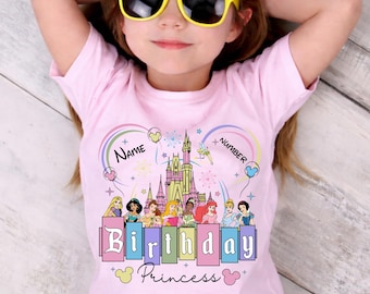Chemise d'anniversaire de princesse personnalisée, t-shirt familial personnalisé assorti, tenue de fête pour filles du royaume magique, chemise d'anniversaire de château de princesse