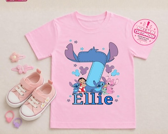 Stitch Birthday Shirt, Lilo and Stitch Birthday Girl Tee, Custom Age Stitch Shirt, Personalized Stitch Kids Shirt, Stitch and Angel Party
